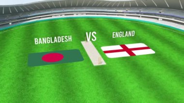 BANGLADESH ve İngiltere Bayrağıyla Kriket Stadyumunun Hava Görüntüsü