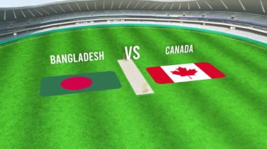 BANGLADESH ve CANADA Bayraklarıyla Kriket Stadyumunun Hava Görüntüsü