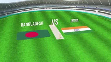 BANGLADESH ve INDIA Bayraklarıyla Kriket Stadyumunun Hava Görüntüsü