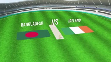 BANGLADESH ve İRELAND Bayraklarıyla Kriket Stadyumunun Hava Görüntüsü