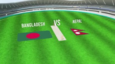 Yerdeki BANGLADESH ve NEPAL Bayraklarıyla Kriket Stadyumunun Hava Görüntüsü