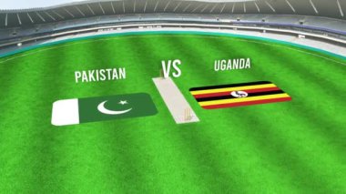 PAKISTAN ve UGANDA Bayraklarıyla Kriket Stadyumunun Hava Görüntüsü