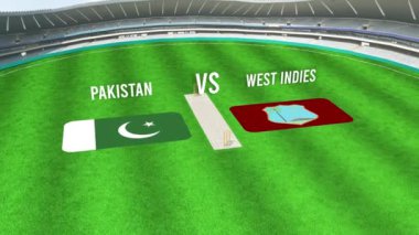 PAKISTAN ve Batı Hint Bayraklarıyla Kriket Stadyumunun Hava Görüntüsü