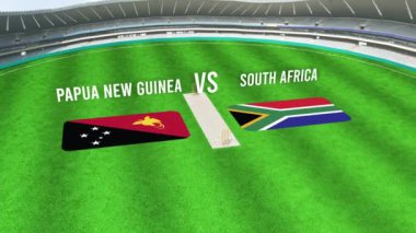 PAPUA NEW GUINEA ve GÜNEY AFRICA Bayraklarıyla Kriket Stadyumunun Hava Görüntüsü