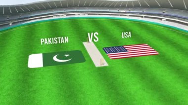 PAKISTAN ve ABD Bayrağıyla Kriket Stadyumunun Hava Görüntüsü