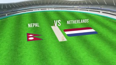 NEPAL ve NETHERLANDS Bayraklarıyla Kriket Stadyumunun Hava Görüntüsü
