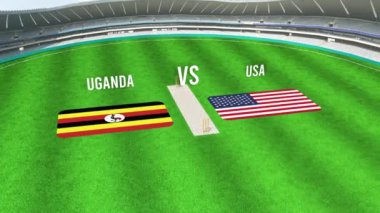 UGANDA ve ABD Bayraklarıyla Kriket Stadyumunun Hava Görüntüsü