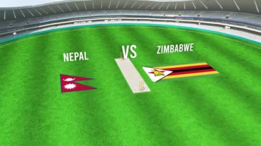 NEPAL ve ZIMBABWE Bayraklı Kriket Stadyumu Hava Görüntüsü