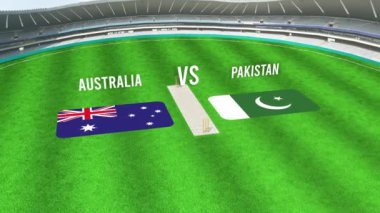 Avustralya ve PAKISTAN Bayraklarıyla Kriket Stadyumunun Hava Görüntüsü