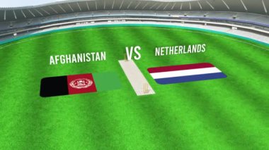 Afganistan ve NETHERLANDS Bayraklarıyla Kriket Stadyumunun Hava Görüntüsü