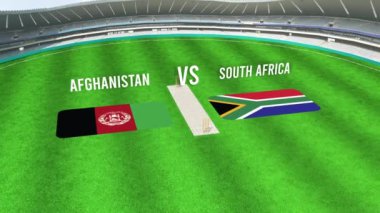 Afganistan ve Güney AFRICA Bayraklarıyla Kriket Stadyumunun Hava Görüntüsü