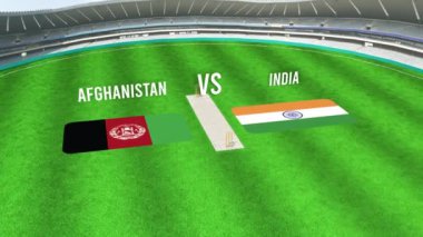 Afganistan ve INDIA Bayraklarıyla Kriket Stadyumunun Hava Görüntüsü