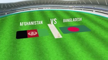 Afganistan ve BANGLADESH Bayraklarıyla Kriket Stadyumunun Hava Görüntüsü