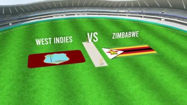 Batı Hint Adaları ve ZIMBABWE Bayraklarıyla Kriket Stadyumunun Hava Görüntüsü