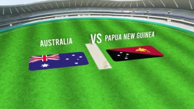 Avustralya ve PAPUA NEW GUINEA Bayraklarıyla Kriket Stadyumunun Hava Görüntüsü