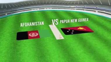 Afganistan ve PAPUA NEW GUINEA Bayraklarıyla Kriket Stadyumunun Hava Görüntüsü