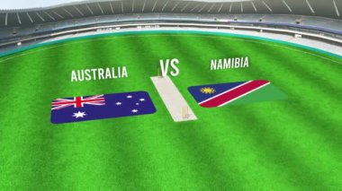 Avustralya ve NAMIBIA Bayraklarıyla Kriket Stadyumunun Hava Görüntüsü
