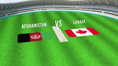 Afganistan ve CANADA Bayraklarıyla Kriket Stadyumunun Hava Görüntüsü