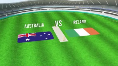 Avustralya ve IRELAND Bayraklarıyla Kriket Stadyumunun Havadan Görüntüsü