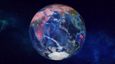 Dünya Avustralya 'ya yaklaşıyor. Sınırları bayrak ile işaretlenmiş.