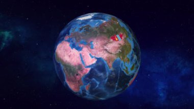 Moğolistan 'a yaklaşan Dünya' nın sınırı bayrak ile işaretlenmiş.