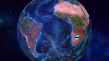 Dünya Botswana 'ya yaklaşıyor. Sınırları bayrak ile işaretlenmiş.