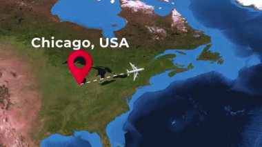 4K dünya haritasında Chicago 'dan Londra' ya uluslararası uçuş rotası.