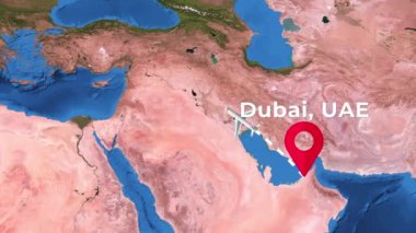 4K dünya haritasında Dubai 'den Paris' e uluslararası uçuş rotası.