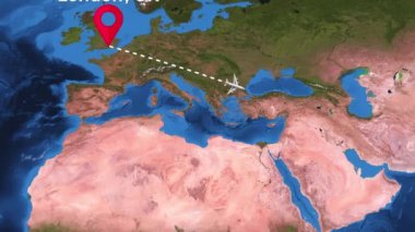 4K dünya haritasında Londra 'dan Sydney' e uluslararası uçuş rotası.