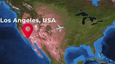 4K dünya haritasında Los Angeles 'tan Londra' ya uluslararası uçuş rotası.