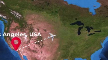 4K dünya haritasında Los Angeles 'tan Paris' e uluslararası uçuş rotası.
