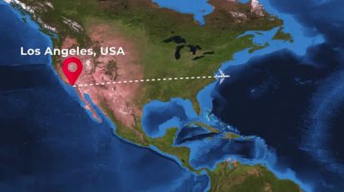 4K dünya haritasında Los Angeles 'tan Sydney' e uluslararası uçuş rotası.