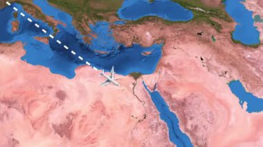 4K dünya haritasında Paris 'ten Auckland' a uluslararası uçuş rotası.