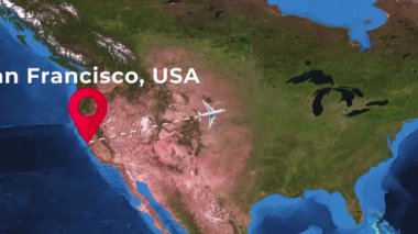 Dünya haritasında San Francisco 'dan Londra' ya uluslararası uçuş rotası