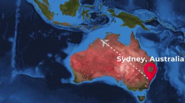 4K dünya haritasında Sydney 'den Londra' ya uluslararası uçuş rotası.