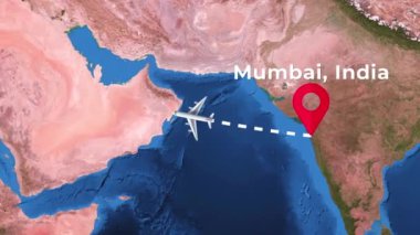Mumbai 'den Paris' e uluslararası uçuş rotası 4K 'da.