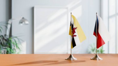 FLAGS OF BRUNEI AND CZECH REPUBLIC ON TABLE