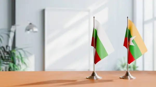 stock image FLAGS OF BULGARIA AND MYANMAR ON TABLE