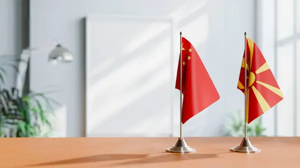 stock image FLAGS OF CHINA AND MACEDONIA ON TABLE