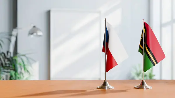 stock image FLAGS OF CZECH REPUBLIC AND VANUATU ON TABLE