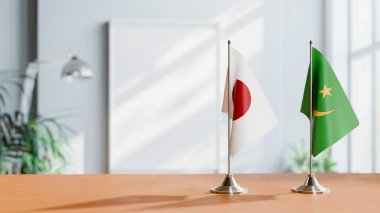 Masanın üzerinde Japon ve Müracaat bayrağı var.