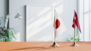 Masanın üzerinde Japon ve Nepal bayrakları
