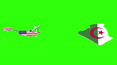 Yeşil Ekranda ABD 'den ALGERYA' ya Uçuşun Animasyonu