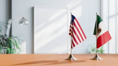 FLAGS OF LIBERIA AND MEXICO ON TABLE clipart