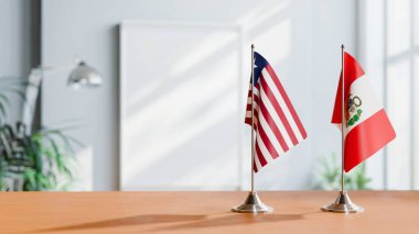 FLAGS OF LIBERIA AND PERU ON TABLE clipart