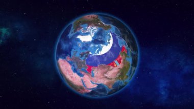 Moğolistan 'a yaklaşan Dünya ve Bayraklarıyla vurgulanan Rusya