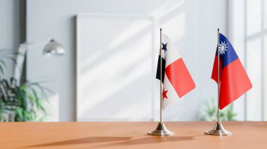 FLAGS OF PANAMA AND TAIWAN ON TABLE clipart