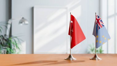 FLAGS OF TURKEY AND TUVALU ON TABLE clipart