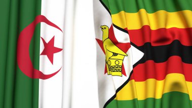 Gerçekçi kumaş dokusuna sahip ALGERIA ve ZIMBABWE bayrakları