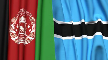 Gerçekçi kumaş dokusuna sahip Afgan ve BoTSwana bayrakları